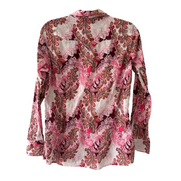 Ariat Womens Paisley Cotton Shirt Pink Red Floral Print Western Cowgirl - Picture 2 of 9